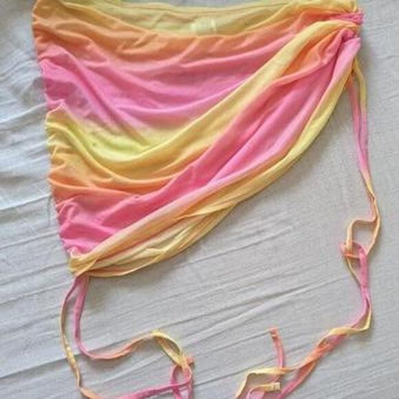 Wild Fable Small Pink & Yellow Tie-Dye Ruched Cover-Up Mini Skirt - Picture 1 of 5